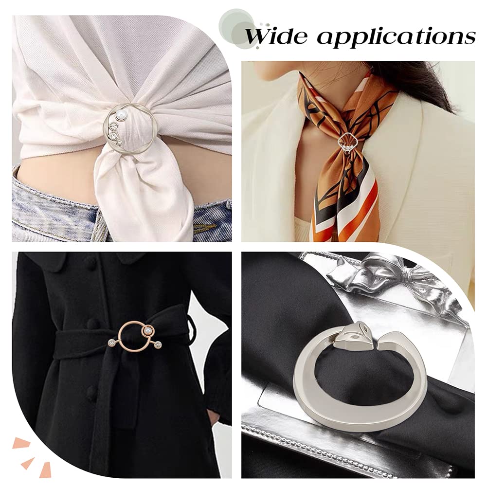 Mabor 6Pcs Sjaal Ring Clip Ronde T-Shirt Clip Metalen Hars Sjaal Ringen Voor Vrouwen Meisjes Sjaal Gesp Ring Taille Cincher Clip Tightener Voor Losse T-shirt Kleding Hoed Decor