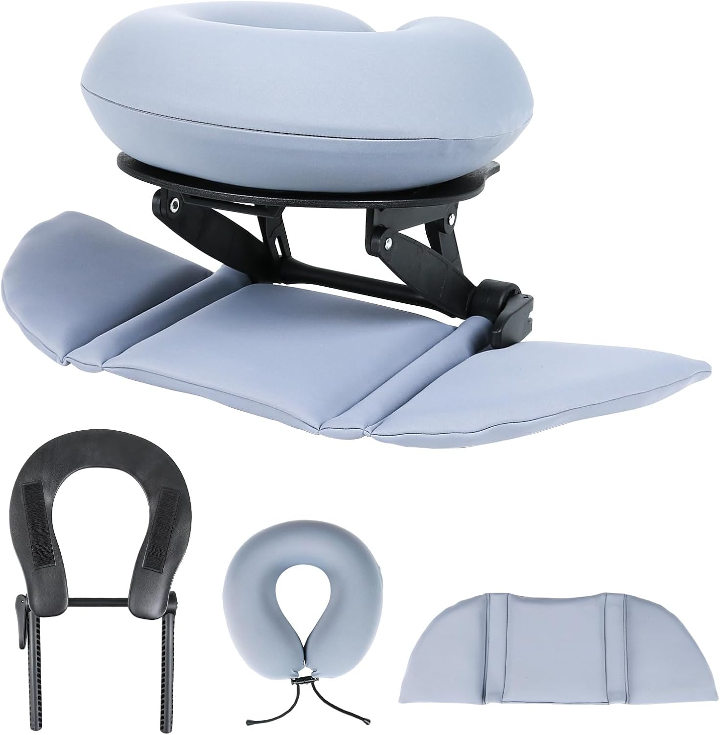 Intelligent Support Cool Memory Foam Pillow，Adjustable Massage Pillow – Multi-Use Ergonomic Neck Pillow for Office Naps,Travel, Recliner Headrest – Portable (Slate Blue Pillow+Black Plastic Stand)