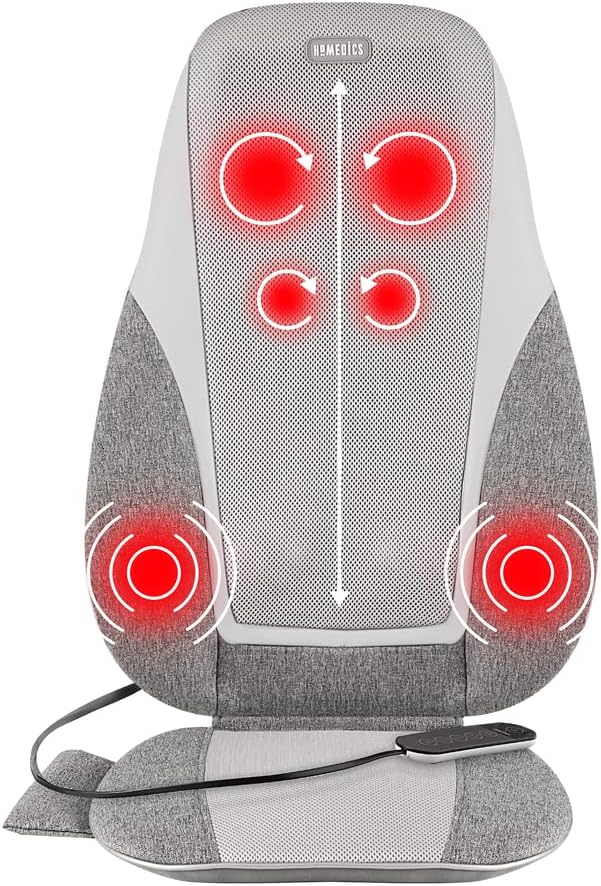 Shiatsu Back Massage Cushion with Heat, Deep Kneading & Vibration, Handheld Remote, Lumbar Vibration Waves, 3 Massage Zones, Upper, Lower,Full Back,Fits Most Chairs, Premium Fabric,Grey