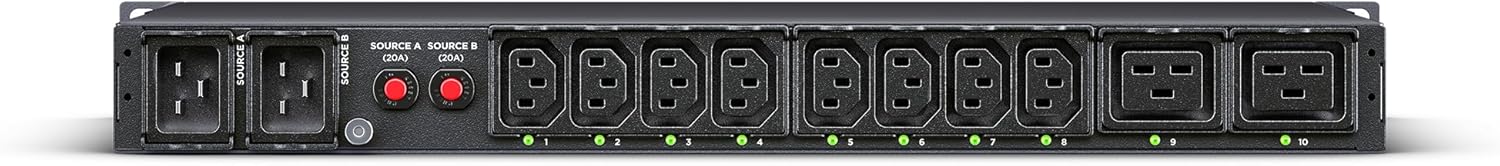CyberPower PDU44005 Switched ATS PDU, 100-120V, 20A (Derated to 16A), 10 Outlets, 1U Rackmount