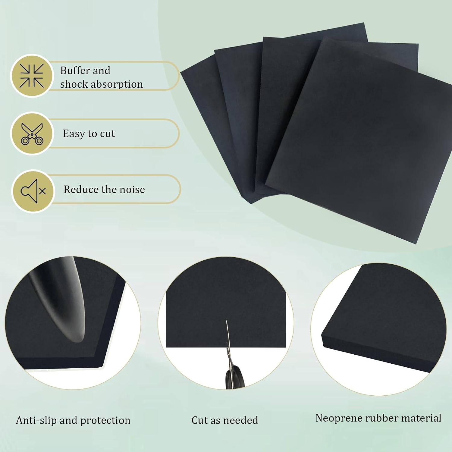 4 Pcs Neoprene Rubber Pads with Adhesive Backing 1/4 in Thick x 4 in x 4 in