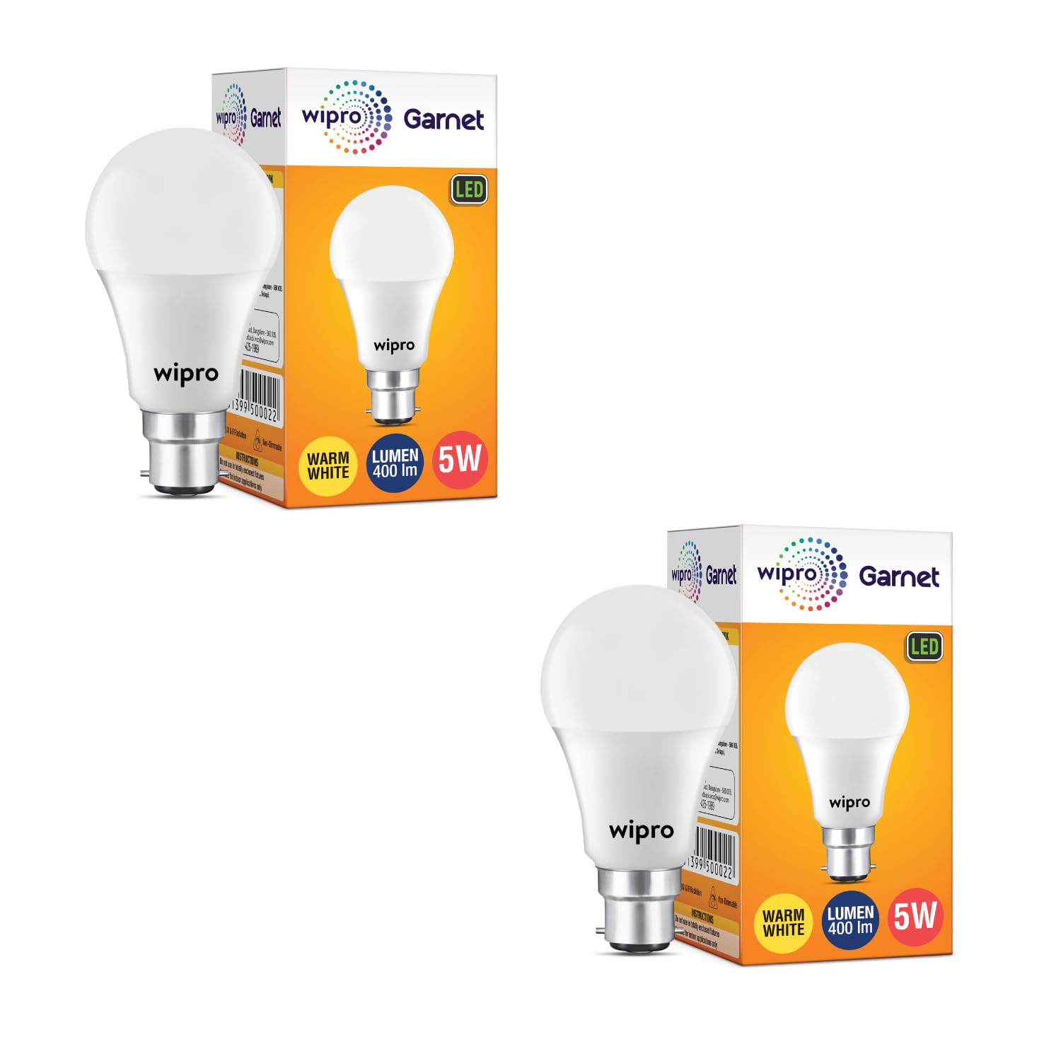 wipro Garnet 5-Watt LED Bulb Life 15years Lumen 400lm (Pack of 2, Warm White)-image-35