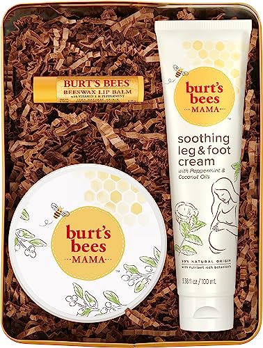 Image of Burt's Bees Gift Set, 3 Pregnancy Skin Care Products - Mama Belly Butter, Lip Balm Original Beeswax, Leg & Foot Cream, with Giftable Tin