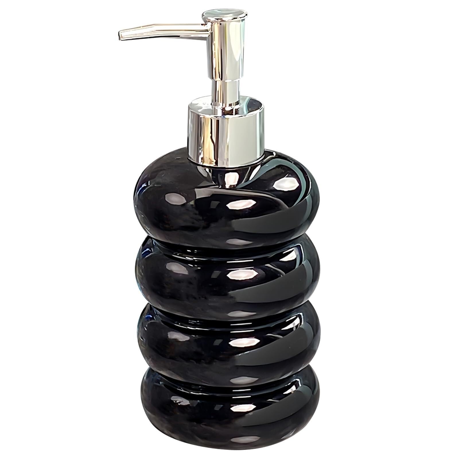 Hand Soap Dispenser with Pump Refillable Lotion for Bathroom Ceramic Shampoo Dish for Bathroom(Black,L)