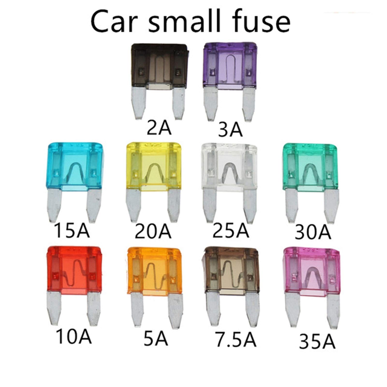 Fusibles 100 pièces Ensemble d'assortiment de fusibles de Voiture à Lame de Petite Taille, for Camion de Voiture Automatique 2.5/3/5/7.5/10/15/20/25/30/35A fusible