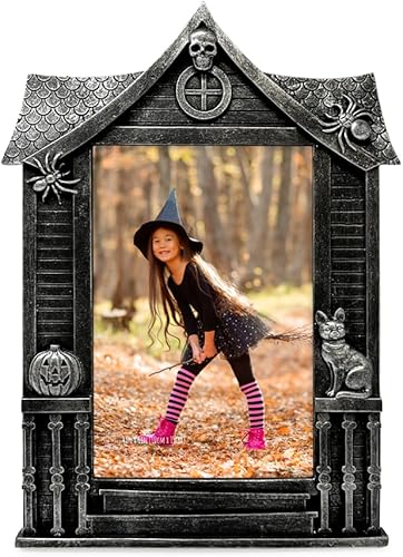 Vista 2 de Isaac Jacobs Marco de fotos de Halloween con forma de casa encantada de 4 x 6, para mesa de fotos y montaje en pared, decoración del hogar de Negro