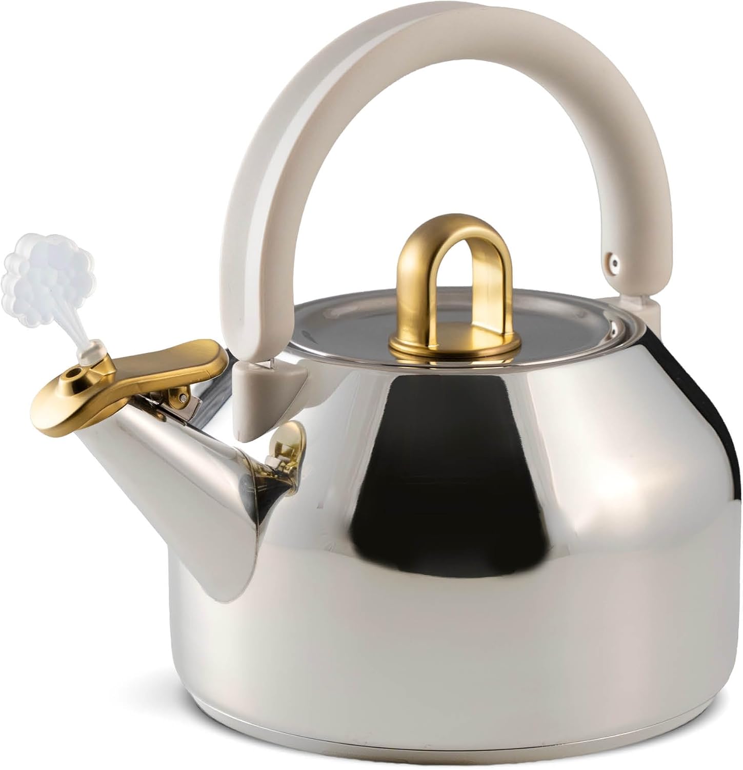 Michael Graves Design Steamy Kettle - Whistling 2.2 Quart Stainless Steel Stovetop Kettle, Induction Compatible, Ergonomic 2-Hand Grip Handle, Easy Flip Spout, Removable Lid, Fold-Down Storage Handle