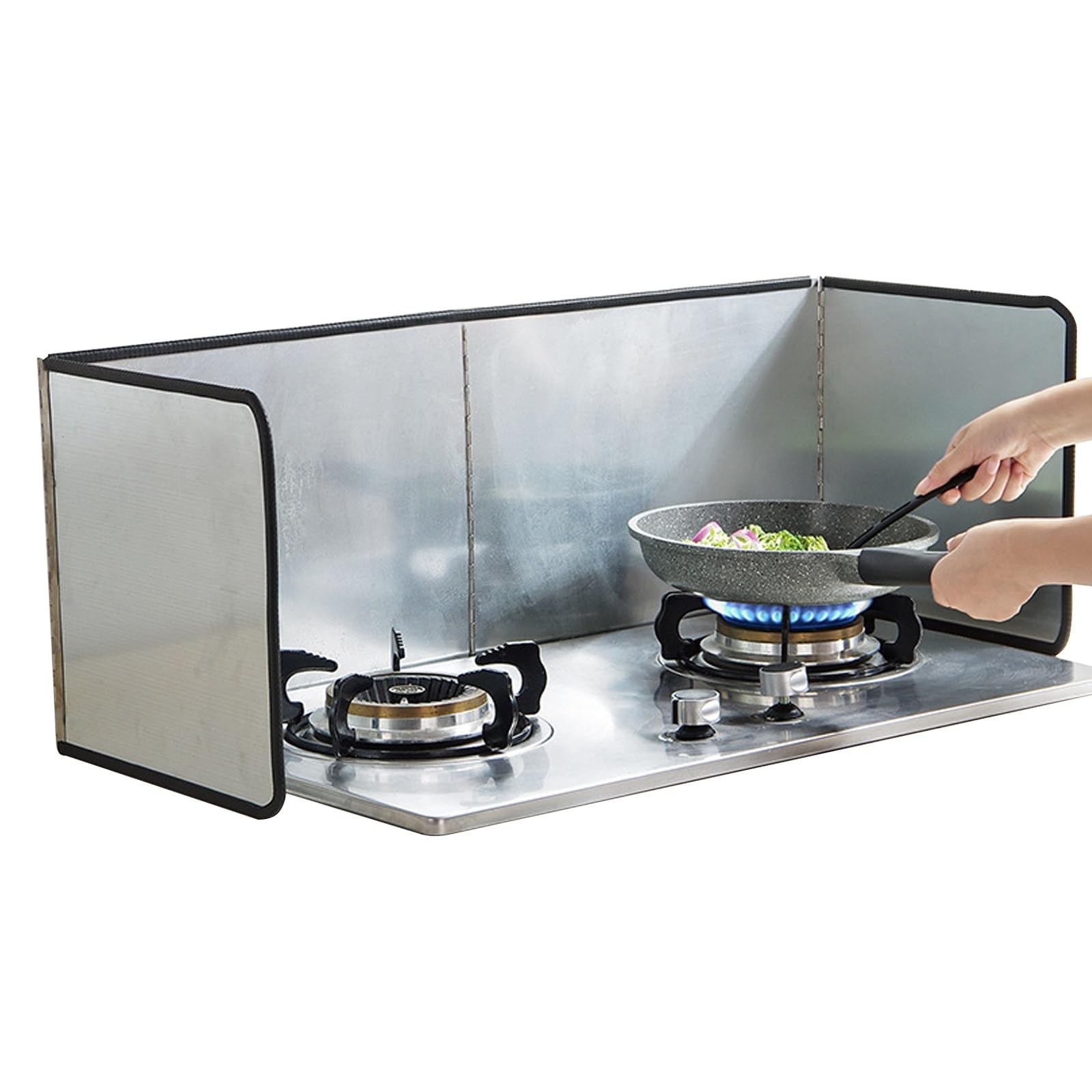 NIUSABOU FoldableOil Splatter Screens, Stove Stainless Steel Splatter Guard, Foldable, Silver, Multiple Sizes(30cmx29.5cmx76cm)