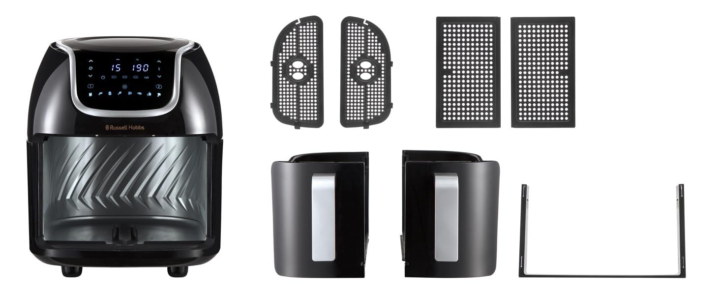 Russell Hobbs Freidora de Aire 8,5 l Doble, Freidora sin Aceite, Dos Cestillos Regulables por Separado, Dietética, Cocción Sincronizable, 8 Programas, Táctil, Digital, hasta 200º C, 27290-56
