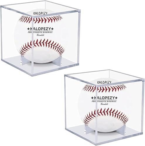 Paquete de 2 vitrinas de béisbol, cajas acrílicas con protección UV para exhibición, vitrina transparente, cubo de béisbol, recuerdos y protector de