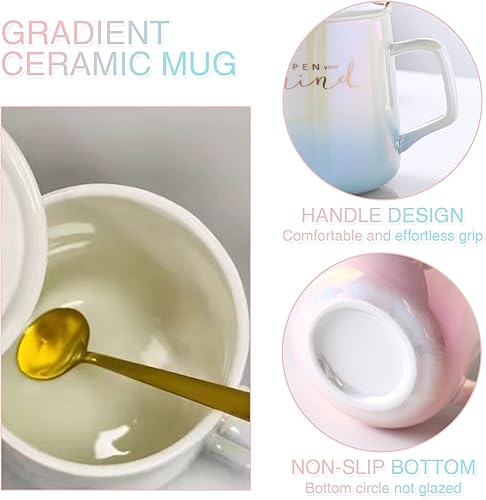 Miniatura 5 de Juego de tazas de cerámica para parejas con tapa, taza duradera de 13 onzas, taza de café de gran capacidad con cucharas, regalo para el día de San