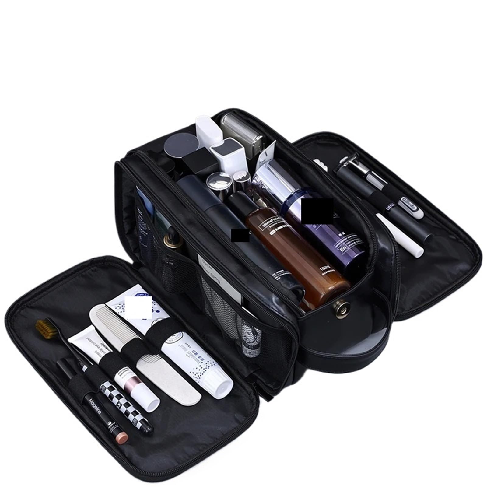Pochette Uomo Borsa da toilette multitasche in PU for donne e uomini, essenziale viaggio, borsa for il trucco, impermeabile appendere, organizer for cosmetici lavaggio(Black)