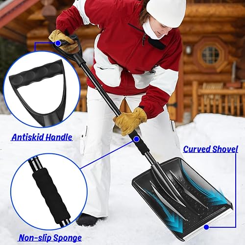 Miniatura 4 de Pala de nieve con mango D-Grip, pala de nieve ligera de aluminio 2024, pala de nieve portátil y desmontable, perfecta para jardín, campamento,