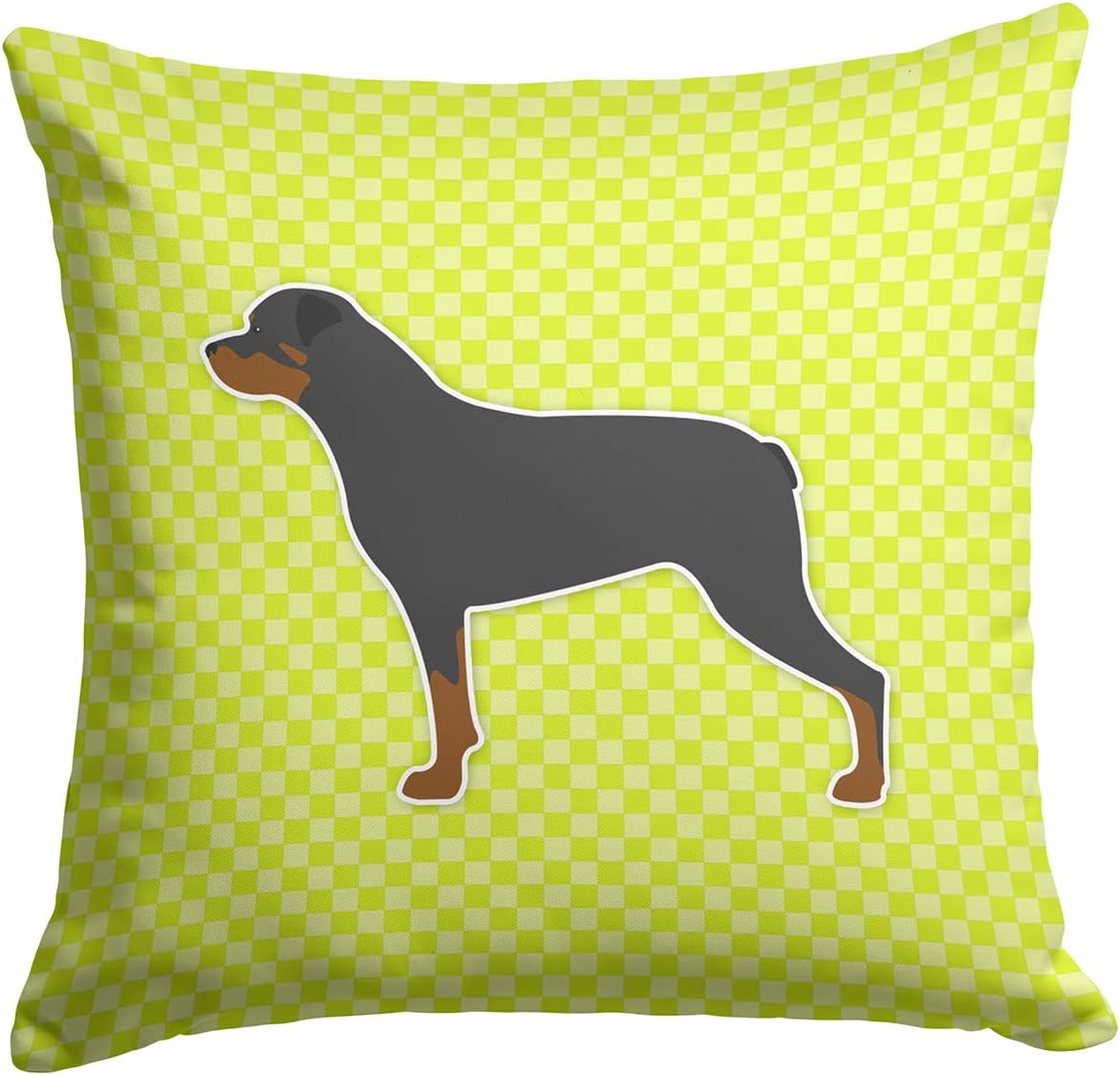 Caroline's Treasures BB3866PW1414 Rottweiler Checkerboard Green Fabric Decorative Pillow Machine Washable, Indoor Outdoor Decorative Pillow for Couch, Bed or Patio, 14Hx14W