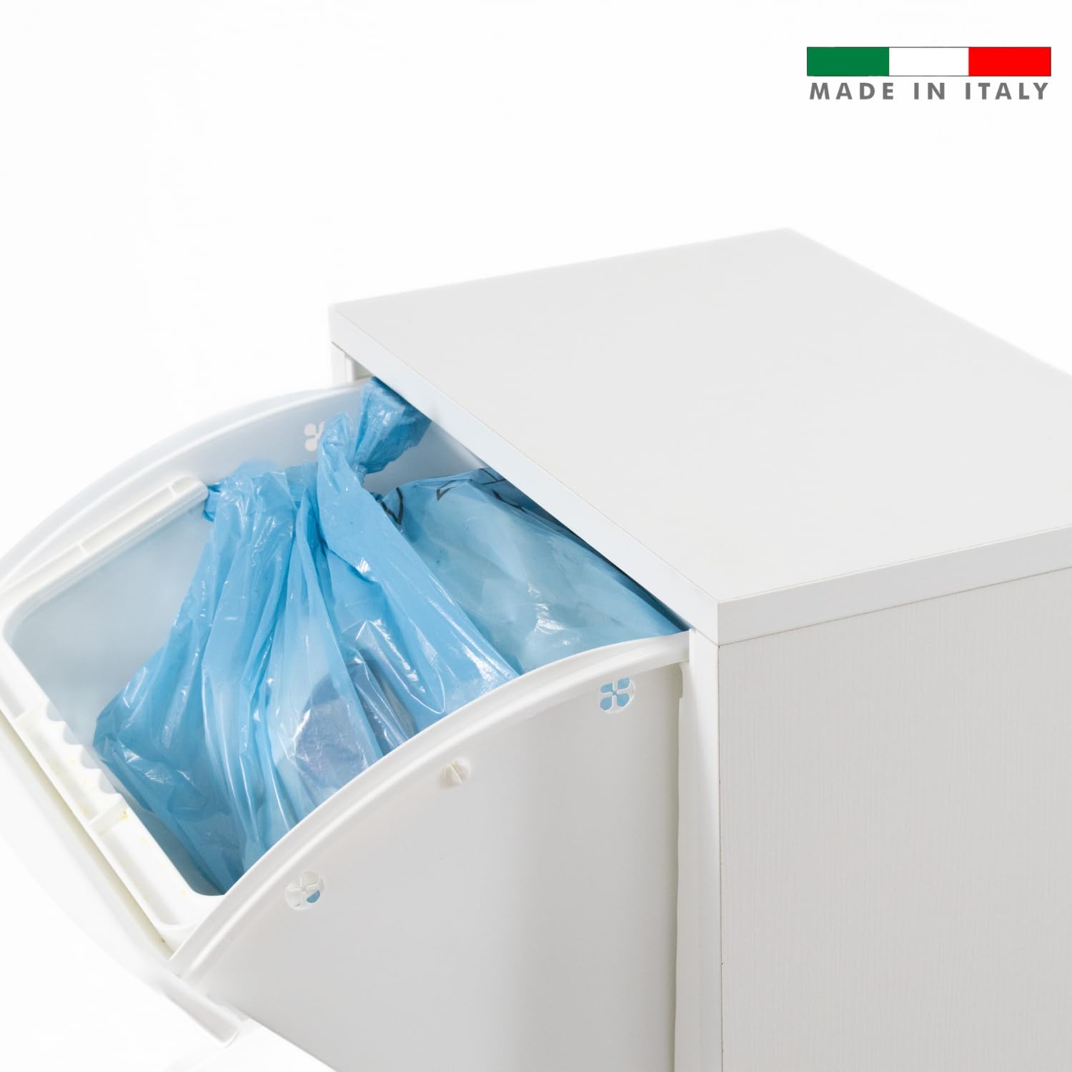 MOHOME Mobile Legno Raccolta Differenziata Bianco 101 x 40 x 25 Cm Made in Italy Cestino per Spazzatura da Cucina Contenitore Rifiuti 3 Vani Capacità 48 L Salvaspazio Casa Ufficio Già Montato