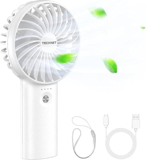 TECKNET Mini Handheld Fan, Portable USB Fan with Rechargeable 5200mAh Power Bank Function Personal Electric Fan, 3 Adjustable speed Desk Fan for Home / Office / Travel