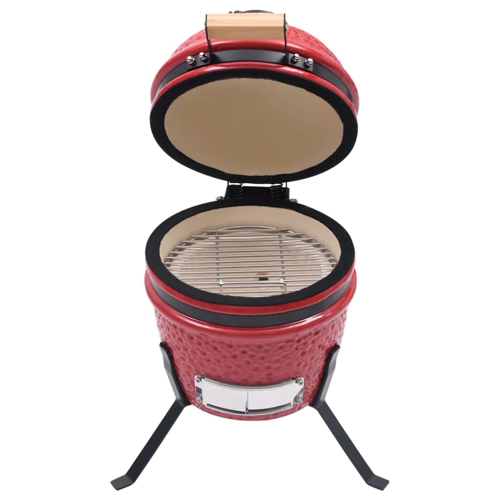 Kamado 2 w 1 ceramiczny grill wędzarniczy, grill na węgiel i drewno opałowe, przenośny grill, taras, grill, grill, grill na zewnątrz, czerwony, 56 cm
