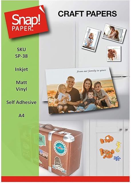SNAP Inkjet Printable Matt Self Adhesive Vinyl Sticker Paper Photo Quality Waterproof A4 x 7 SP-38-7