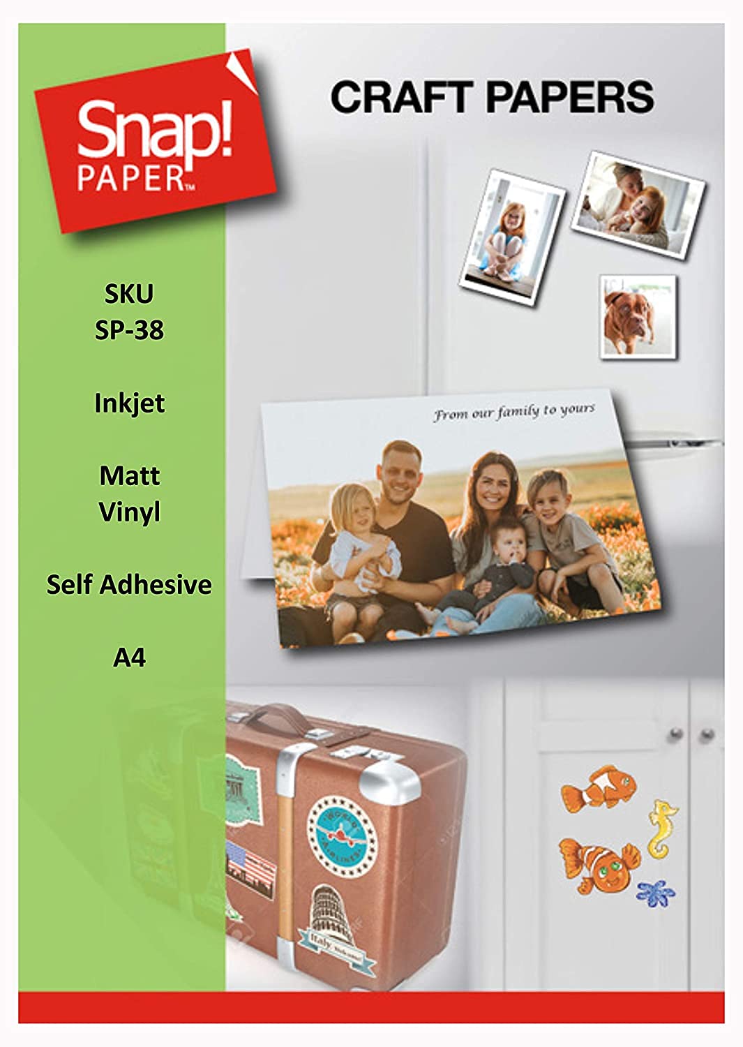 SNAP Inkjet Printable Matt Self Adhesive Vinyl Sticker Paper Photo Quality Waterproof A4 x 7 SP-38-7