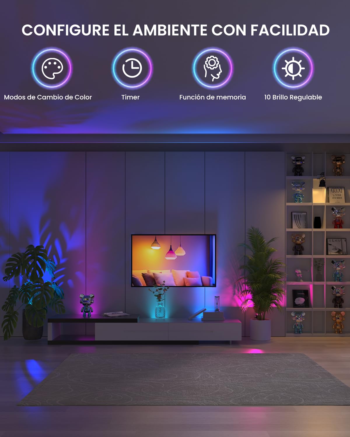 6W RGB LED Foco de Pinza con Mando a Distancia, 15 Luz RGB + Luz Cálida 3000K, IP65 Resistente al Agua para Uso en Interiores y Exteriores, Lámpara de Pinza con Cable 1,78m y Enchufe