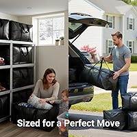 Vista 4 de BAG-THAT! Paquete de 4 bolsas negras para mudanza, bolsas de almacenamiento extra grandes con cremallera, bolsas de embalaje resistentes al agua