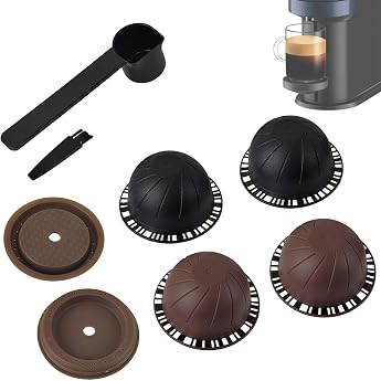 Pack of 4 Reusable Coffee Capsules Made of Food Grade PP Material Capsules Refillable Coffee Accessories with 2 Silicone Lids 1 Spoon 1 Brush