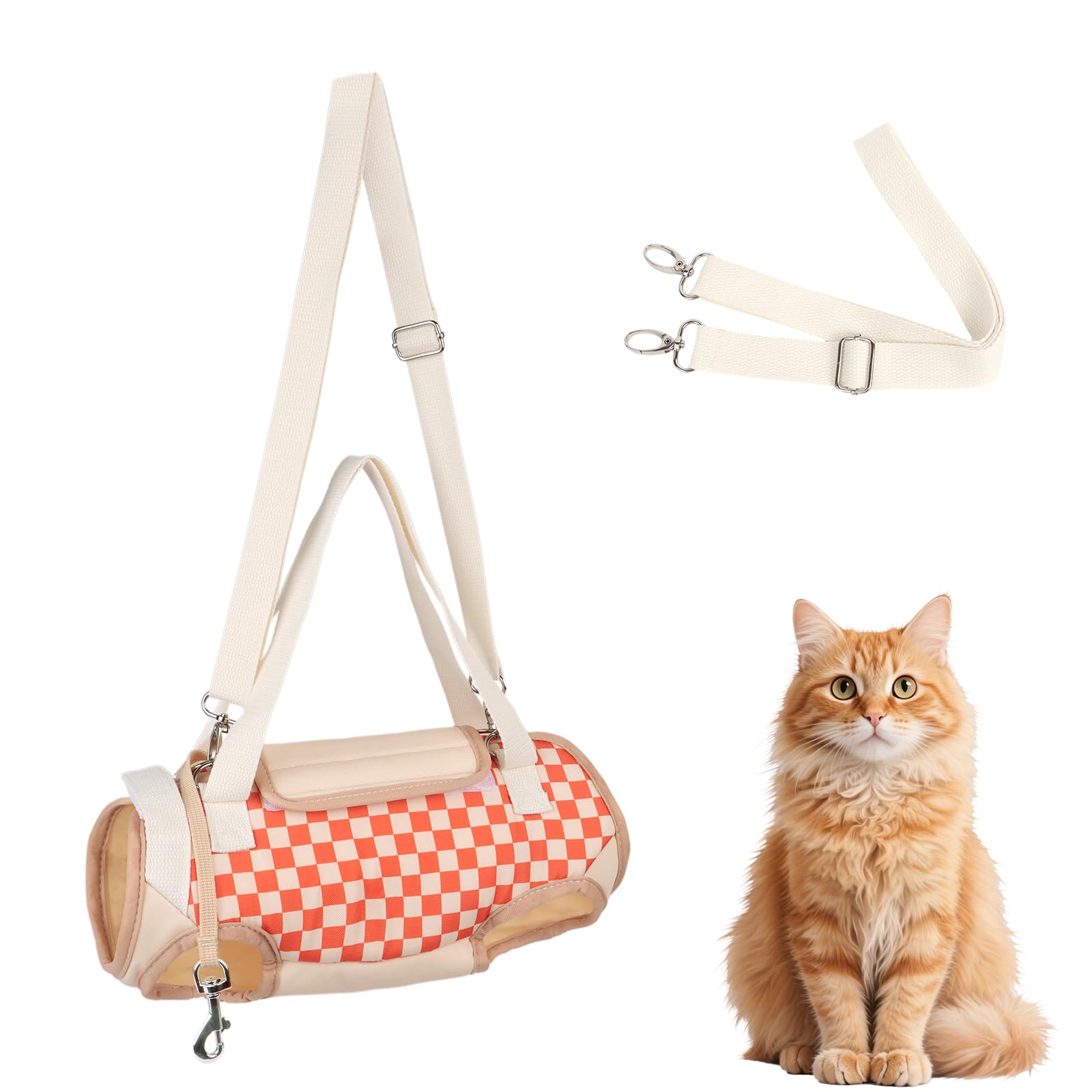 Niuoppy Small Pet Cat Carrier Sling with Strap, Collapsible Pet Carrier Bag for Cats & Puppy Dog, Pet Carry Bag with Sturdy Travel Transport Strap (Orange, L)