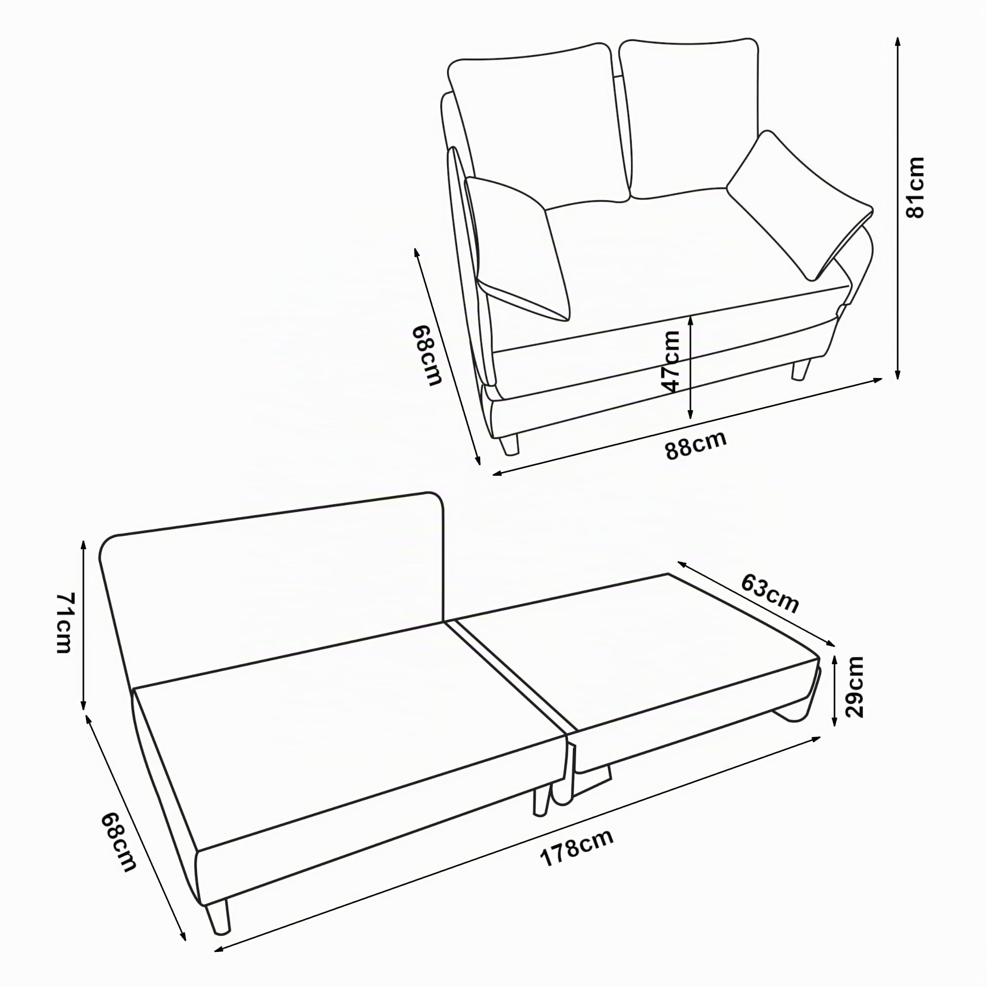 [en.casa] Sillón Covertible para Salón Seinlus Sillón Cama 2 en 1 con 2-2 Cojines Laterales y de Respaldo Butaca Acolchada Funda de Textil 81 x 88 x 68 cm - Beige