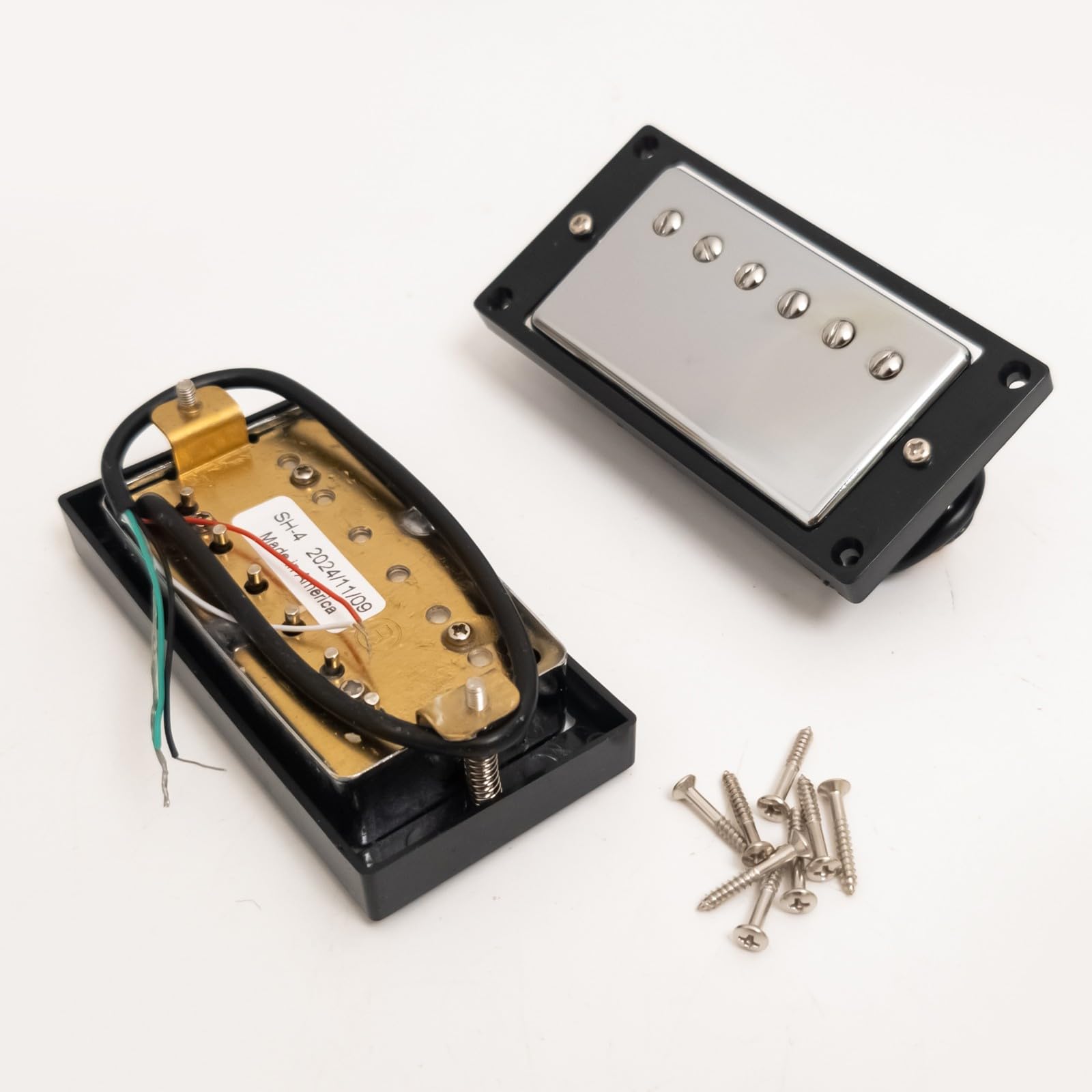 Humbucker-Tonabnehmer-Set für Gibson LP SG Gitarre, warmer 7,5 K Hals + kräftiger 15 K Steg-Keramik-Magnet, kompatibles Upgrade für E-Gitarre, 2V2T Verkabelung (Chrom BK 2V1T Kabelbaum-Set)