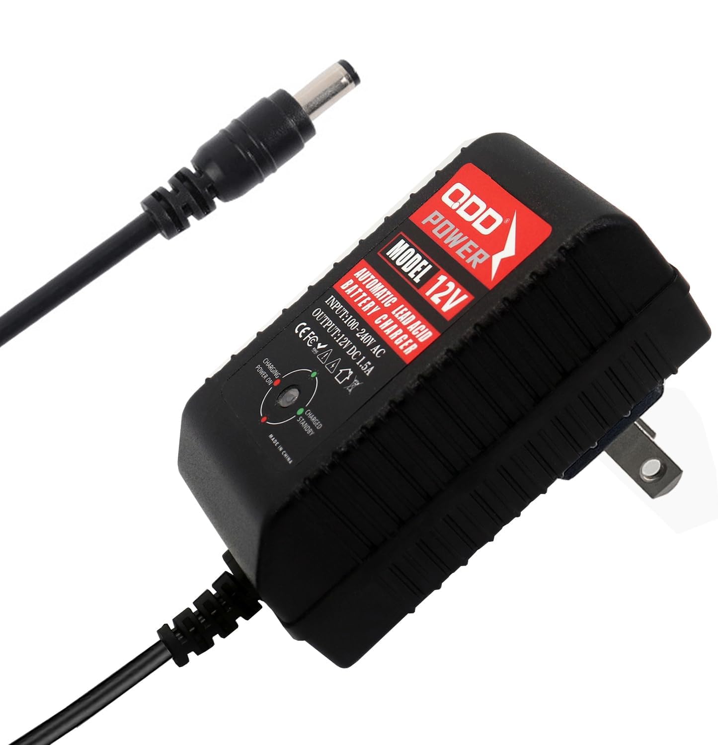 QDD AC/DC 12V/1.5A Lead Acid Battery Charger for 12V Rechargeable Lead Acid Battery Pack with DC5.5 * 2.1mm Connector