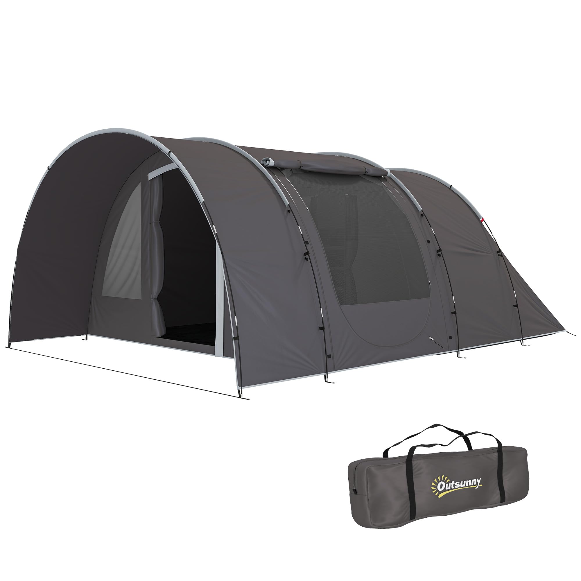 Outsunny Tente de Camping avec Porche pour 4 à 6 Personnes, Tente Tunnel familiale légère ventilée étanche 5 000 mm Montage Facile, Sac de Transport et Tapis Inclus, pour randonnée Trekking, Gris