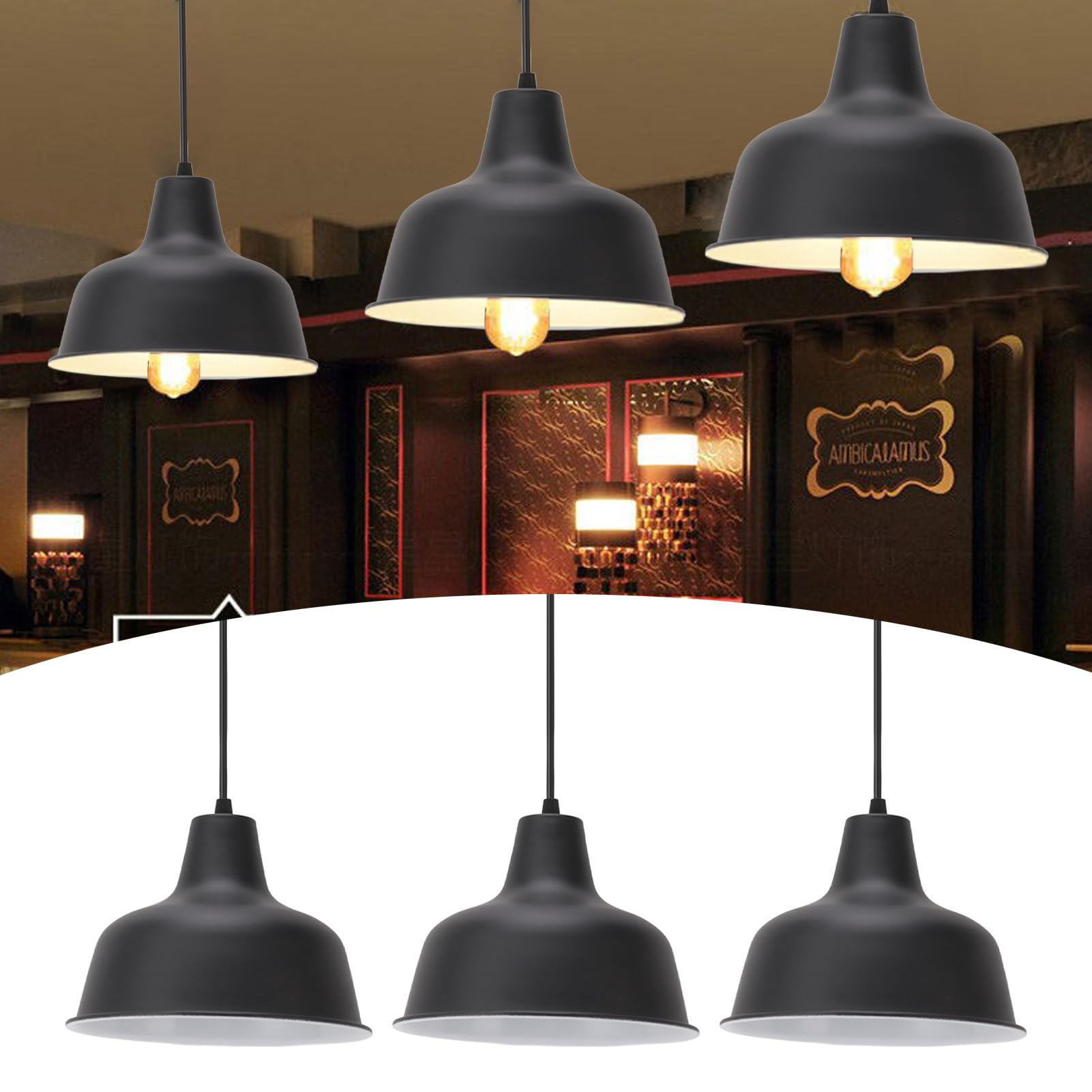 Omabeta Portalámparas Colgante de Granero de 3 Uds, Accesorio de Iluminación de Hierro Industrial con Cuerda Ajustable para Bares y Restaurantes Domésticos