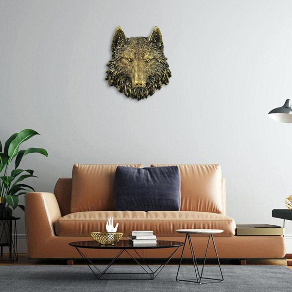 con Cabezas de Animales, Escultura Rústica de Pared, Estatua Grande para Colgar en La Pared, Decoración de Pared de Resina, Lobo, Individual