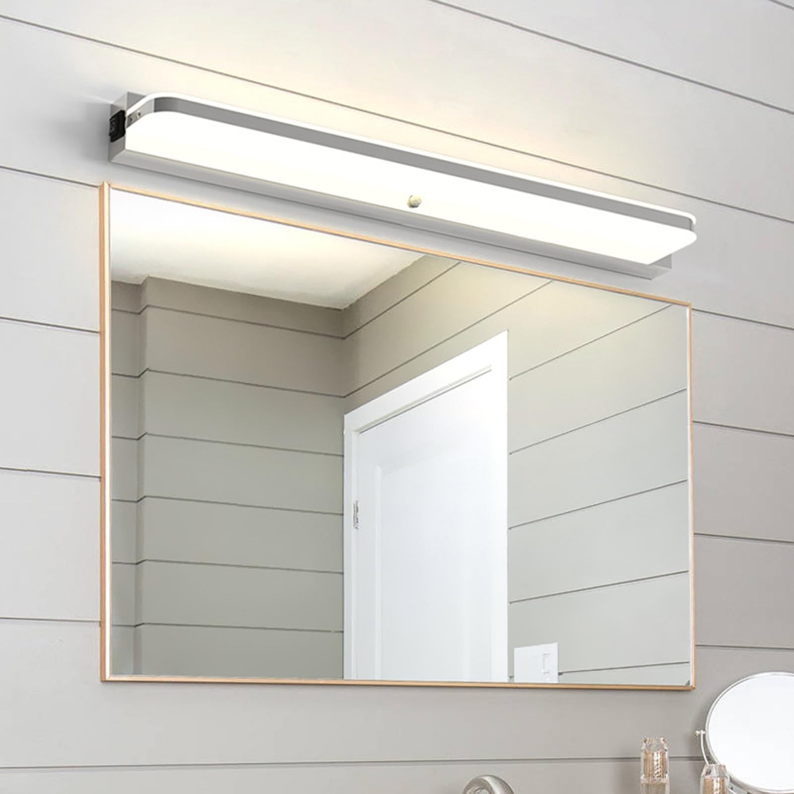 LED Wandlampe mit Bewegungsmelder Wandleuchte mit Schalter Wandbeleuchtung Wasserdicht Wandleuchten Modern Wand Edelstahl für Spiegelleuchte Badleuchte Dartscheibe (Silbrig-Neutrales Licht,52cm)