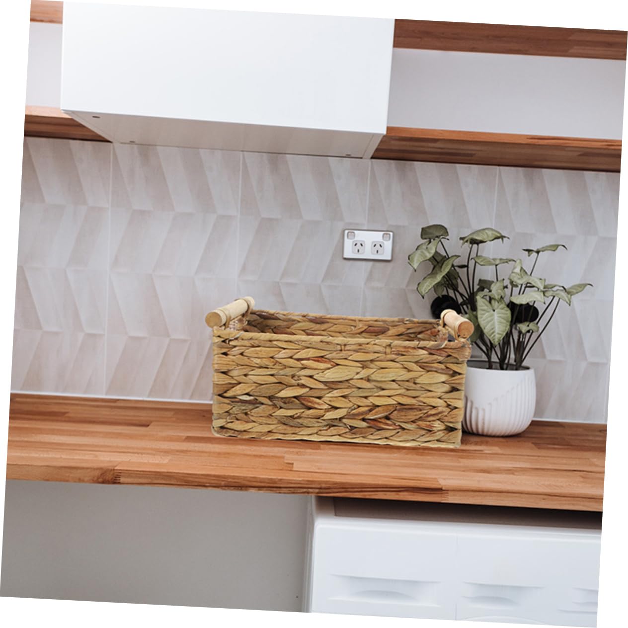IMIKEYA Panier De Rangement Rotin Tissé Avec Poignées Organisateur De Bureau Multifonctionnel Grand Modèle Pour Maison Salle De Bain