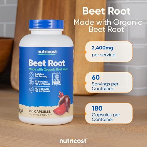 Miniatura 6 de Nutricost Raíz de remolacha 2400 mg, 180 cápsulas – Certificado CCOF fabricado con raíz de remolacha orgánica, superalimento, 60 porciones