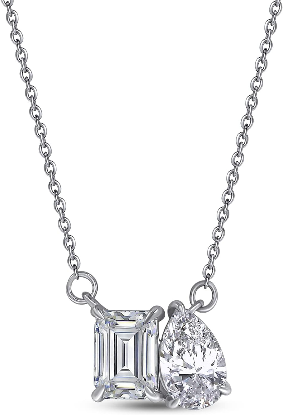 SAVEARTH DIAMONDS 1 3/5 CT 8X5MM Pear & 7X5MM Emerald Cut Lab Created Moissanite Diamond Toi Et Moi 2 Stone Pendant Necklace For Women In 14K Gold Over Sterling Silver With 18" Chain (VVS1, 1.75 Cttw)