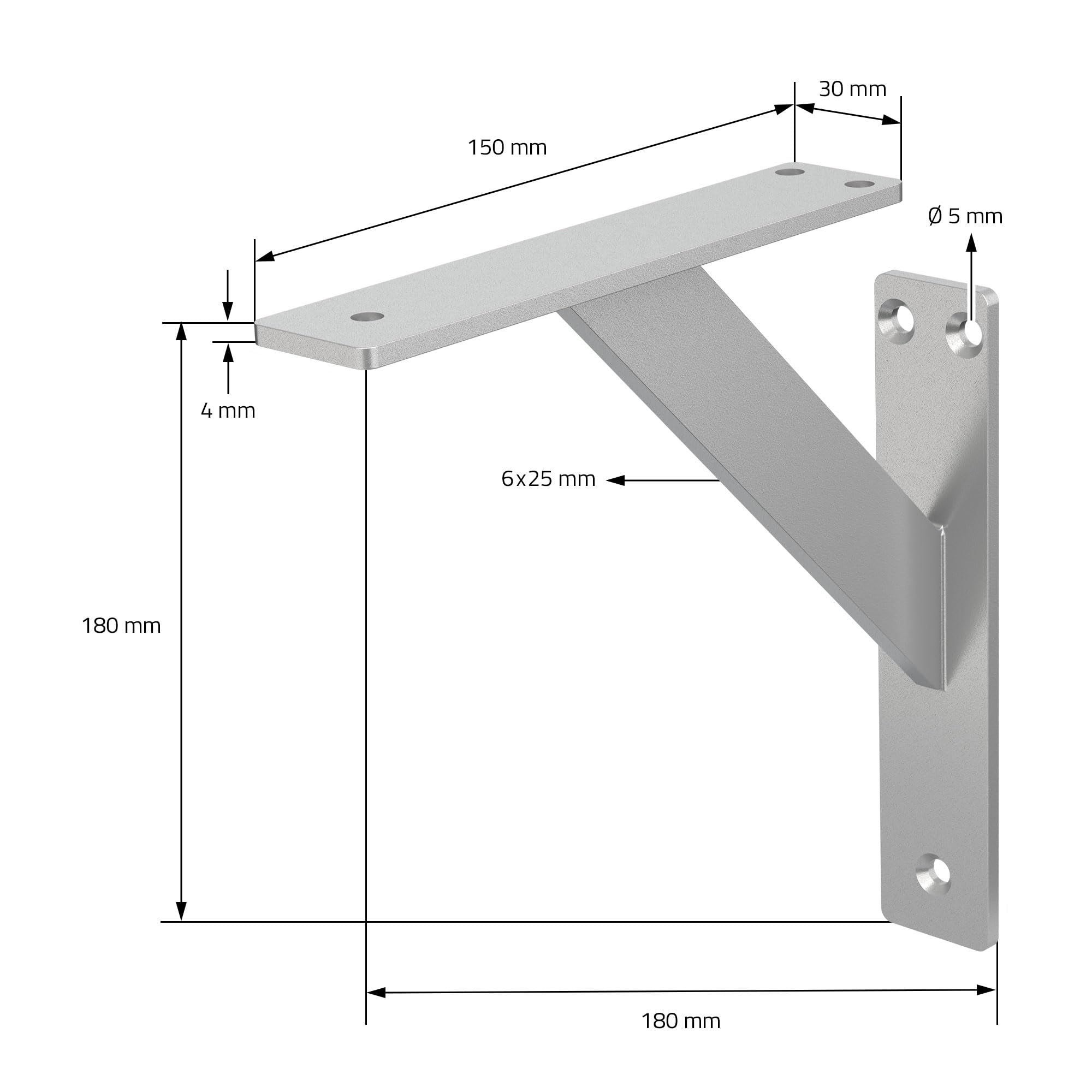 ML-Design 4 Pièces Support d'Étagère, 180 x 180 mm, Argent, en Aluminium, Robuste, Style Industriel, Support Mural pour Étagère Console Murale Projets de Bricolage, Matériel de Montage Inclus