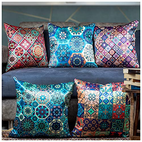 Image of Merhaba Microfiber Satin 250TC Cushion Pillow Covers, Multicolor, Set of 5(Merhabaaa,16x16 Inches)