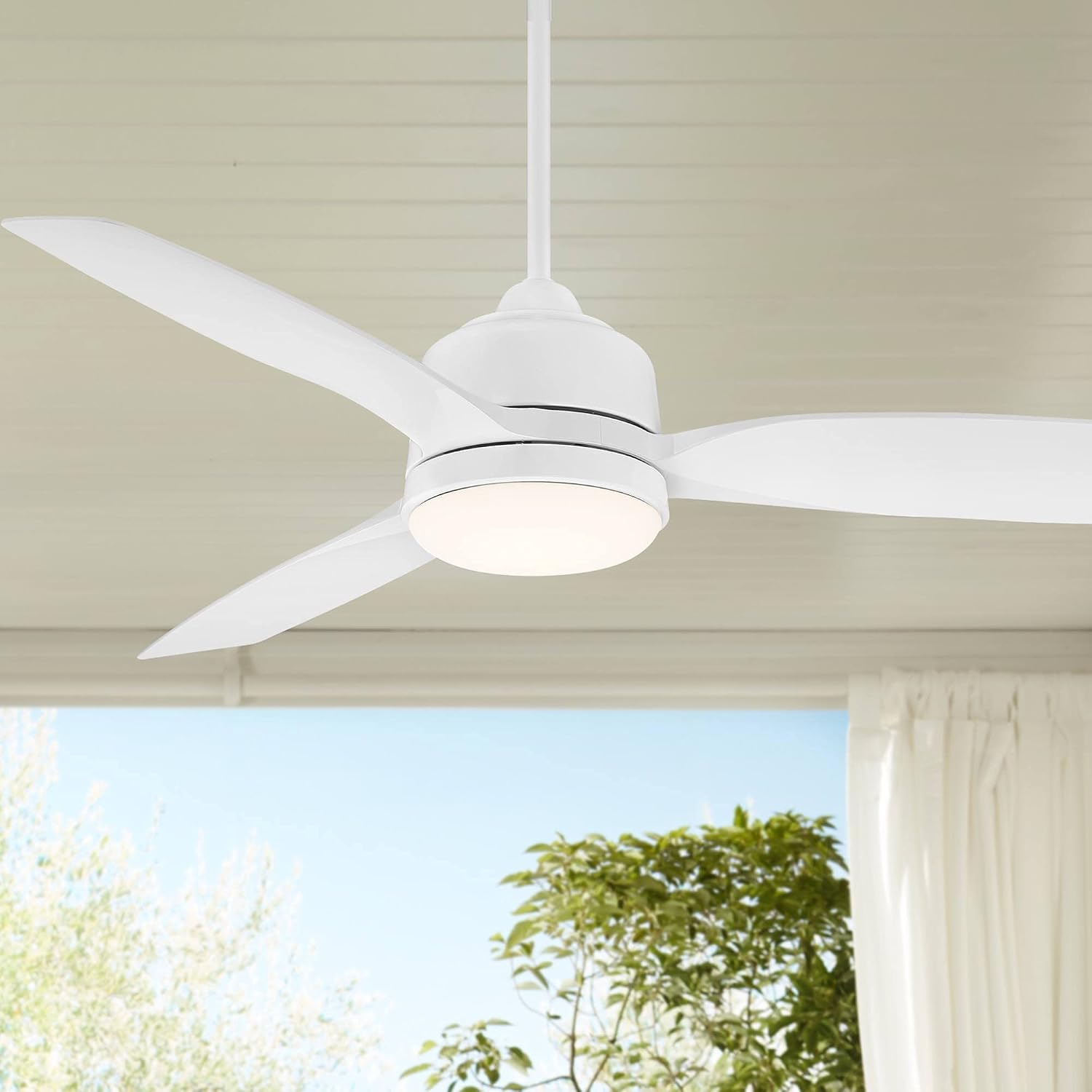 Casa Vieja 54" Tres Aurora Modern 3 Blade Indoor Outdoor Ceiling Fan with Dimmable Light LED Remote Control White Opal Etched Diffuser Wet Rated for Patio Exterior House Porch Gazebo Barn