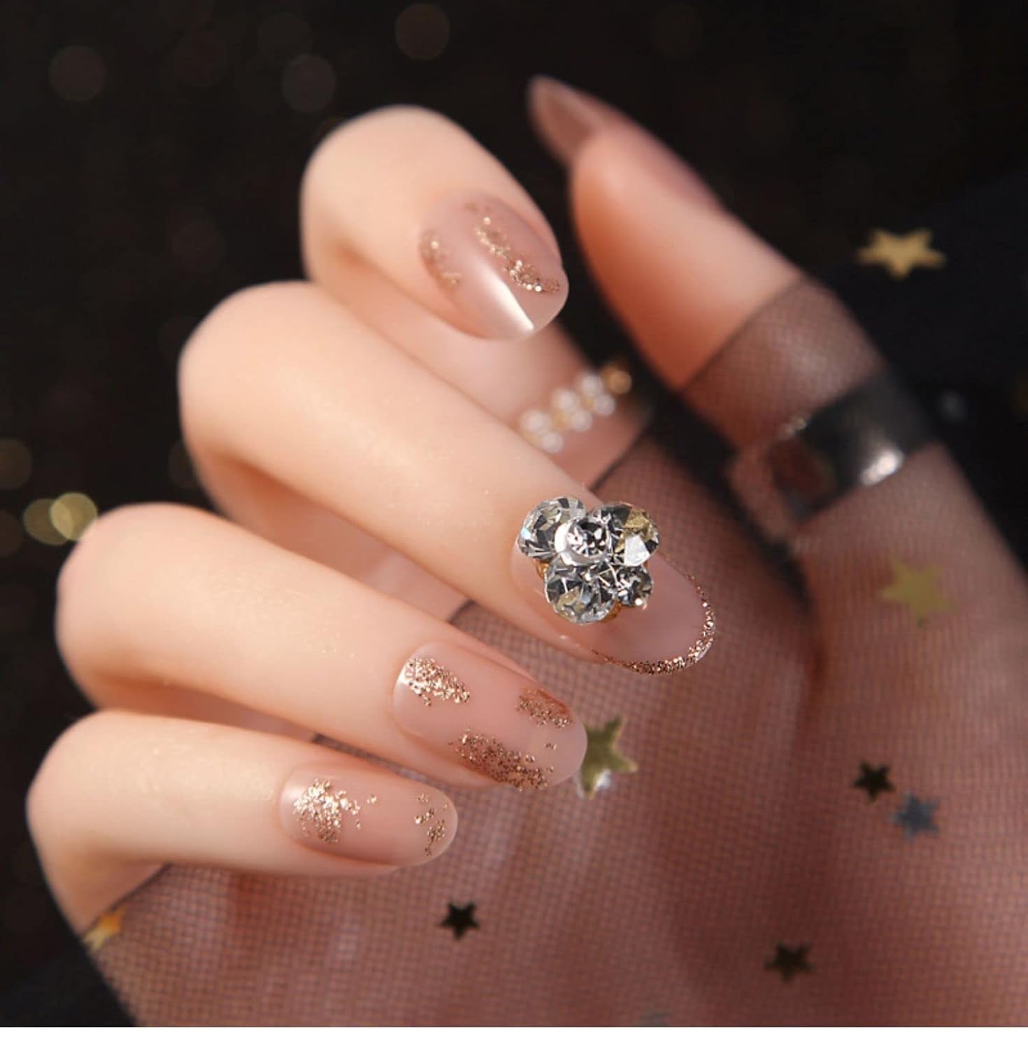 False Nails Coffin Artificial Fake with Rhinestone Full Cover Nail Tips Press Manicure Tools