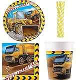 20 Servietten (33 x 33 cm) Baustelle Party Deko Set zum Kindergeburtstag Bagger Fahrzeuge Geburtstag Deko Jungs