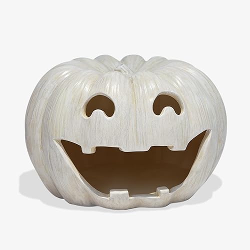 Luminara Jack-o'-Lantern - Portavelas de calabaza Perfectamente pálido 10 x 6.75 pulgadas Cepillo seco de resina para Halloween, otoño, cosecha,
