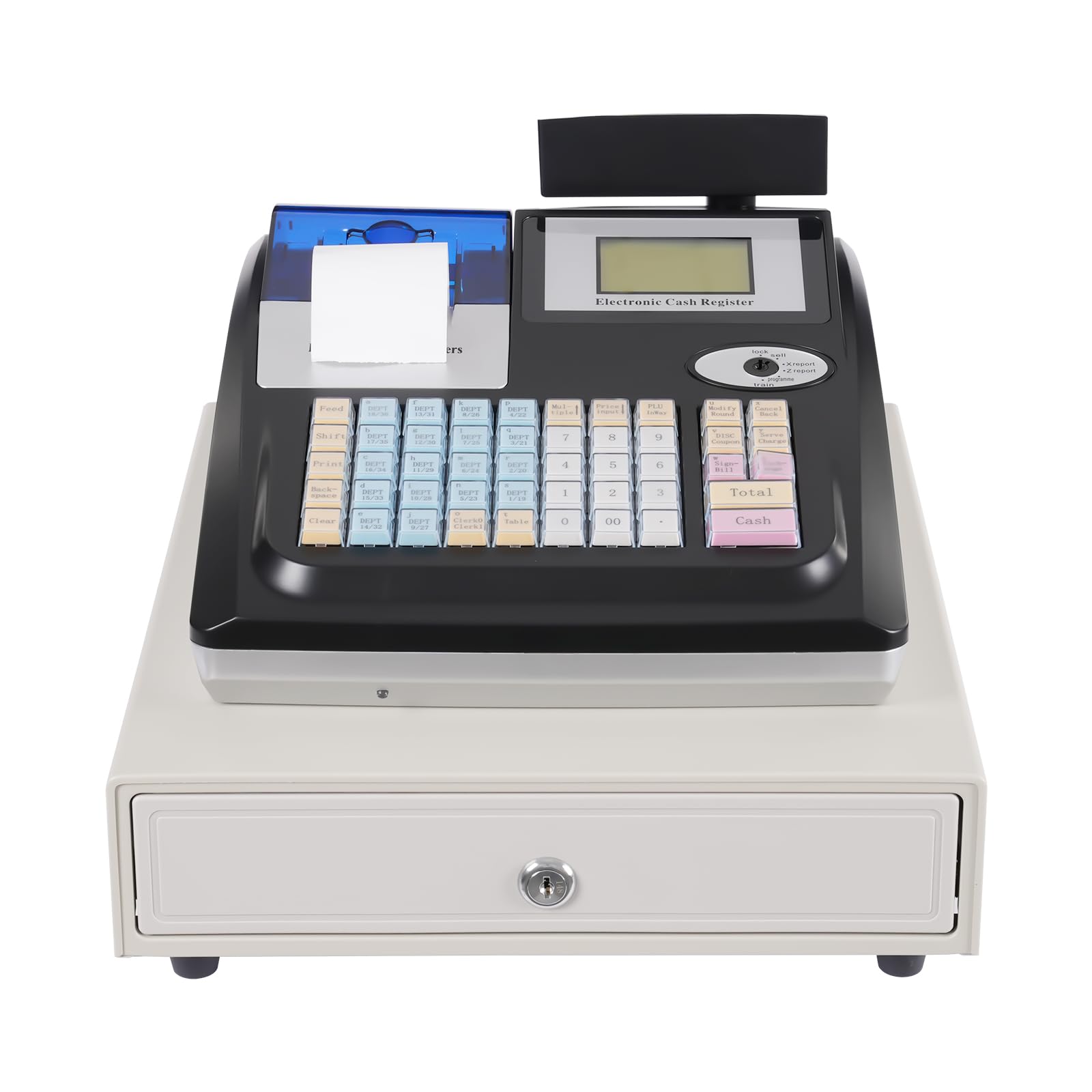 Candygou Cash Register, POS Till Machine with Cash Drawer & Counterfeit Detection, Electronic 48 Keys Cashier Register for Retail Shop Supermarket Restaurant, Black