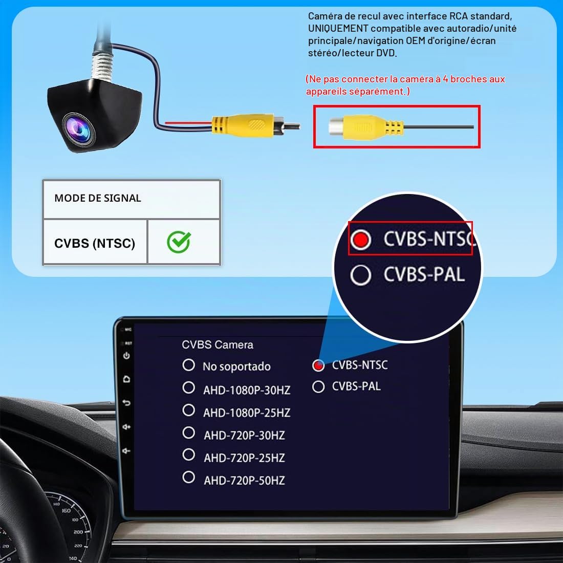 PARKVISION Caméra recul NTSC CVBS 12-24V, Boutons intelligents