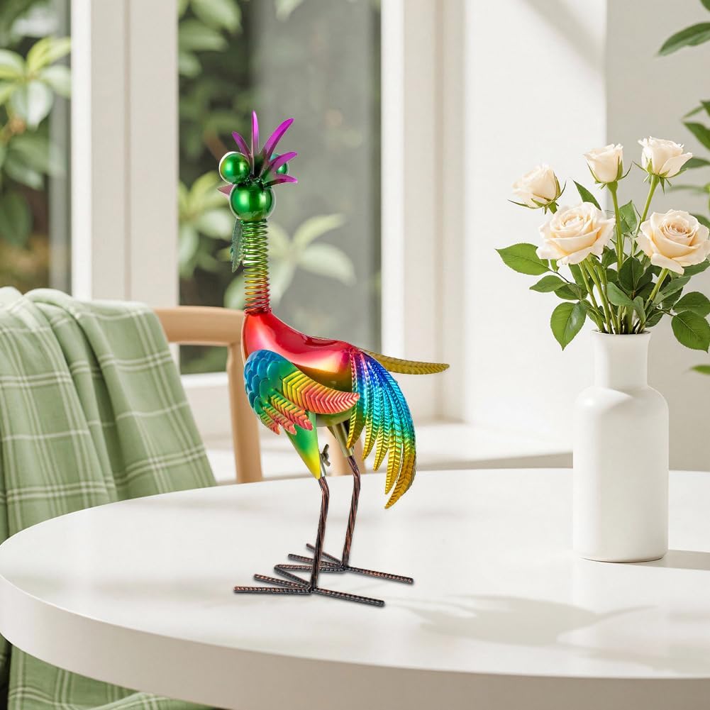 Metal Wacky Rooster Garden Statue, 18'' Rooster Decor Yard Statue Decorations Outdoor, Chicken Yard Art for Outside, Patio, Backyrad, Lawn(Colorful) - Image 7