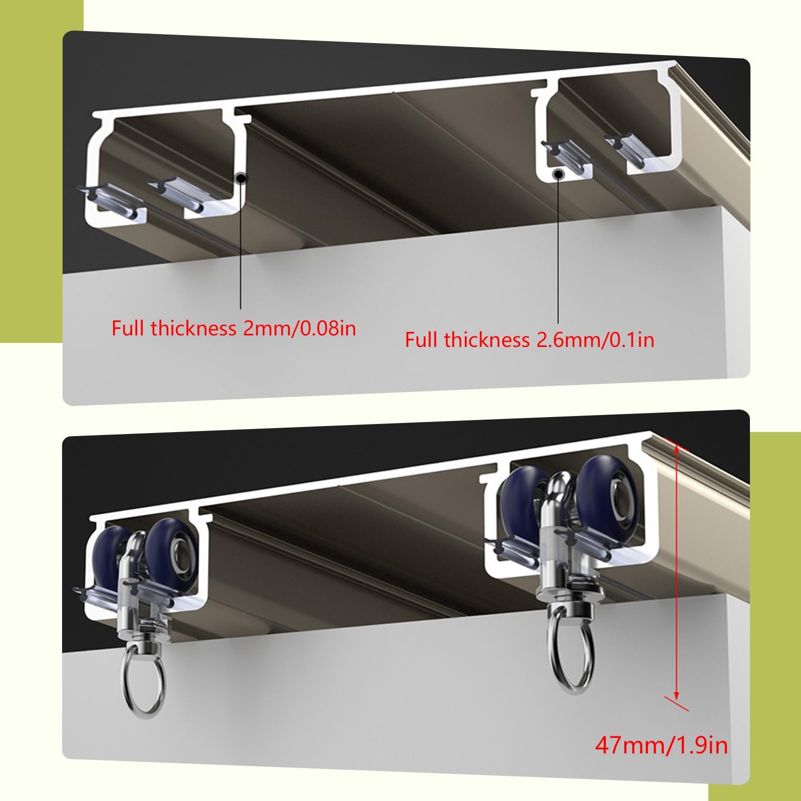 Heavy-Du - Kit de rieles de montaje en techo de doble pista de aluminio para pared y techo, 2,5 m / 98in y 5,5 m / 216in, fácil instalación para sala de estar, dormitorio y ducha