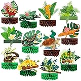 12 Pcs Reptile Honeycomb Centerpieces Jungle Animal Birthday Party Decorations DIY Assemble Reptile Party Favors Snake Lizard Honeycomb Centerpieces for Birthday Baby Shower Decor, Photo Booth Props
