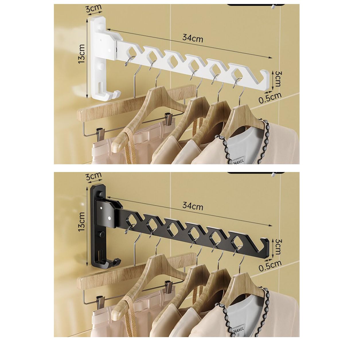 ZABEES Cintre Pliable En Alliage D'Aluminium - Crochet Mural Pour Vêtements Balcon Salle De Bain (Blanc)