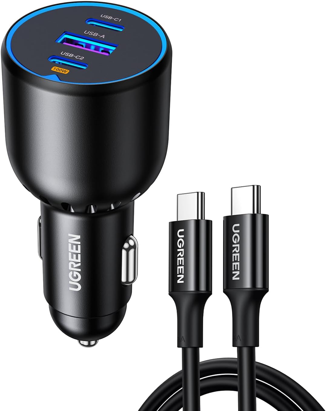 130W Type C Car Fast Charger for iPhone 17, 3-Port Macbook USB Car Power Adapter With 100W USB C Cable, Automobile Charger for Samsung S25 Series, iPhone, Steam Deck, Macbook, Laptops, Tablets